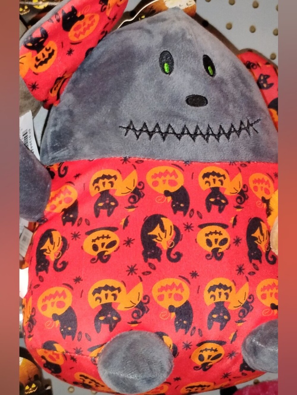 Kids Halloween Grey Plush Squishy with Orange Pumpkin Print